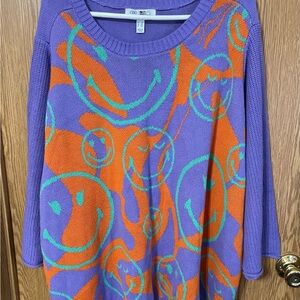 Vibrant Smiley Face Sweater in Purple and Orange